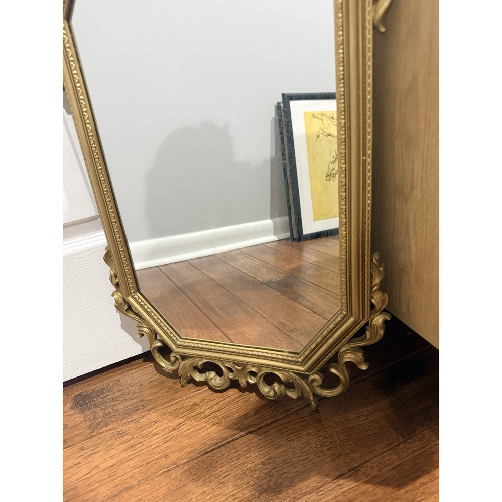VTG MCM Gold Syroco Ornate Scroll Wall Mirror Hollywood Regency 28x16" - Picture 5 of 5